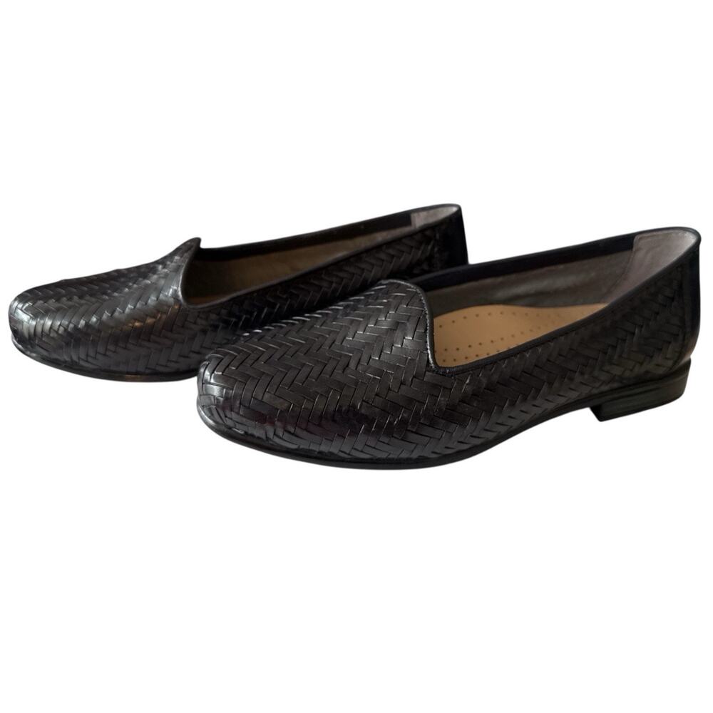 Trotters Liz Flats Navy Blue Woven Leather Loafer Slip On Shoes T5158-589 6.5 W - Picture 6 of 11